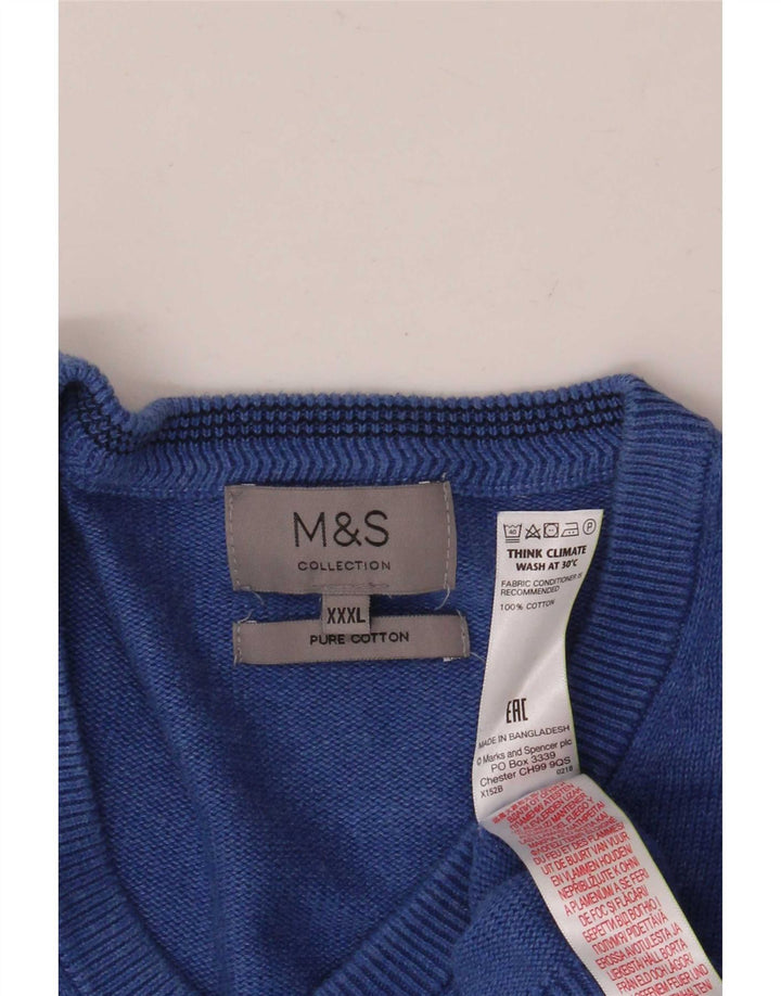 Marks & Spencer Pull col V pour homme en coton bleu 3XL