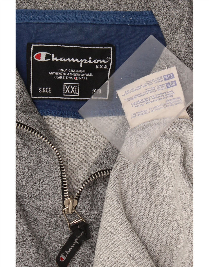 CHAMPION Sweat-Shirt Col Zippé Homme 2XL Gris Moucheté Coton