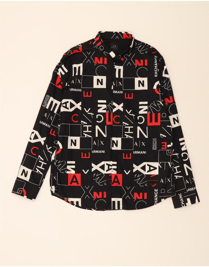 ARMANI EXCHANGE Chemise Graphique à Motif Abstrait Homme XL Noir Coton