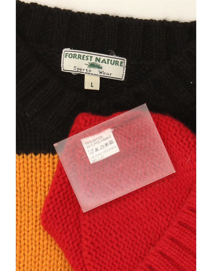 vintage Mens V-Col Jumper Sweater Grande laine colourblock multicolore