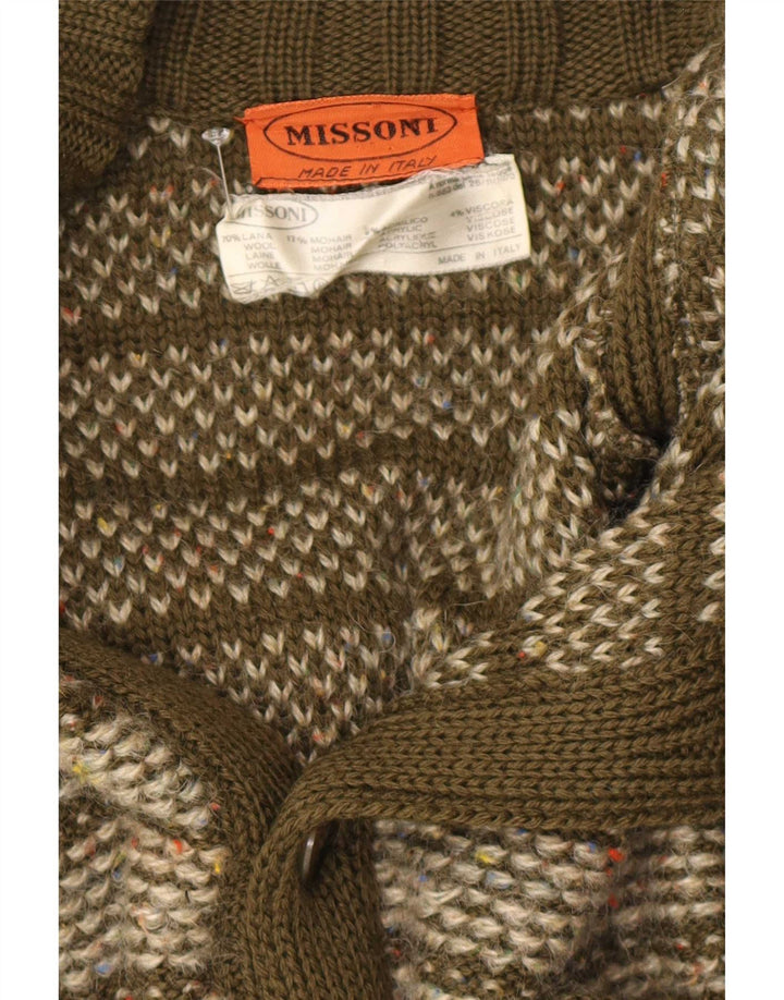 Missoni Homme Cardigan Pull Laine Rayé Kaki Moyen