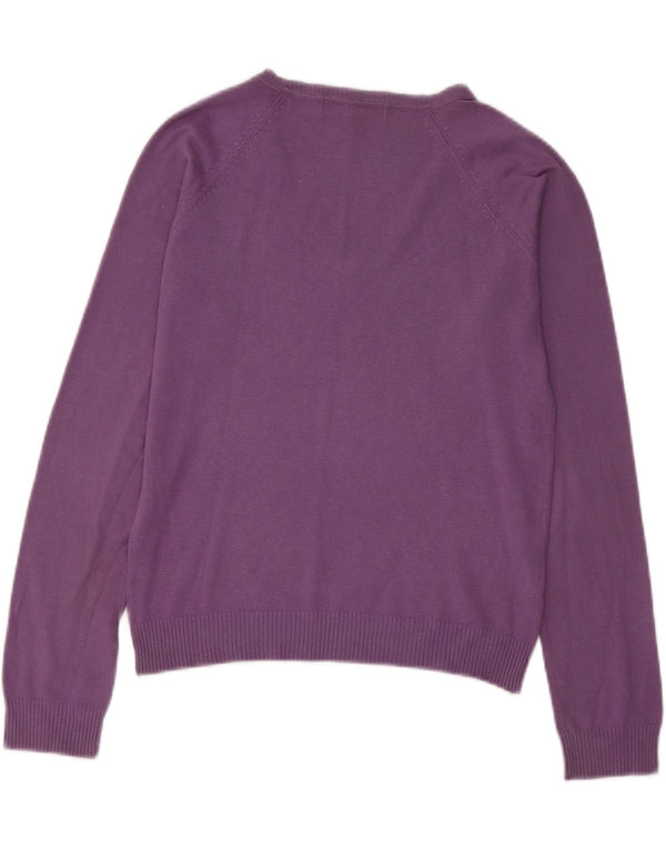 Zara Pull col en V pour femme UK 14 Large Violet Coton