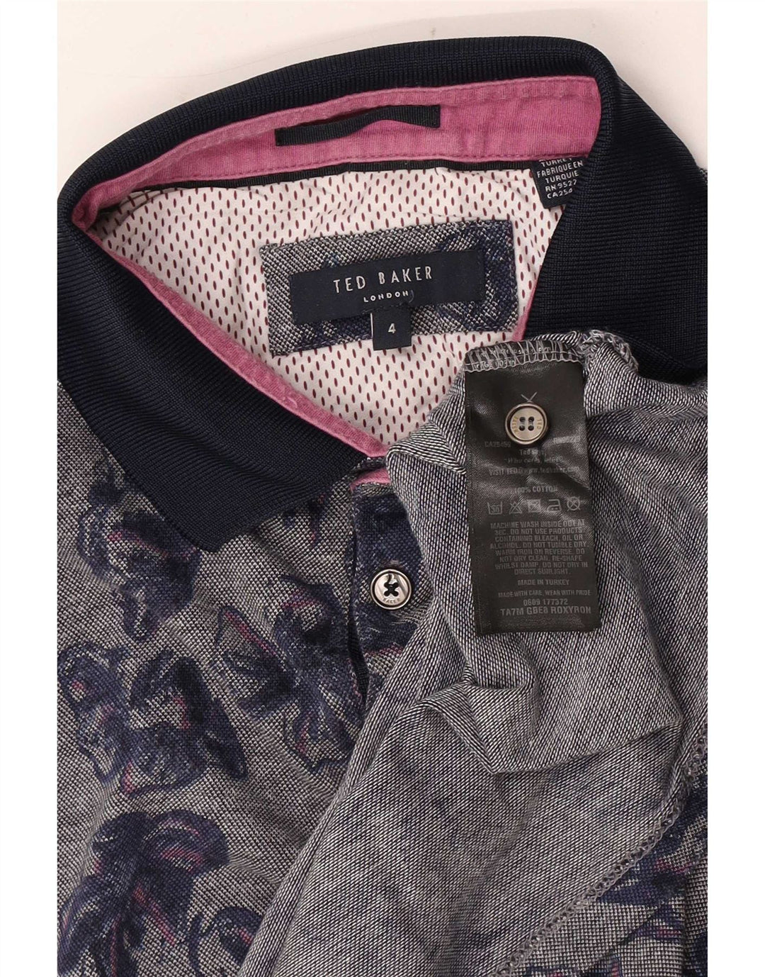 Ted Baker Polo Homme Taille 4 Grand Coton Floral Gris