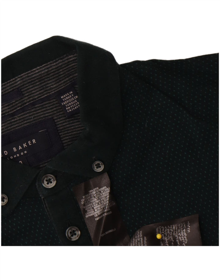 Ted Baker Mens Polo Shirt Size 3 Medium Green Flecked Cotton