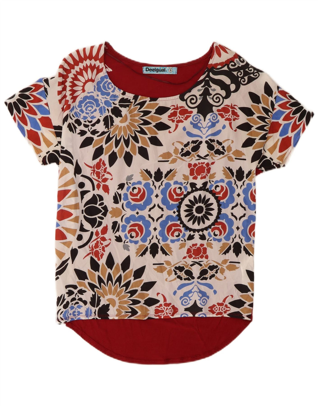 Desigual Chemisier Top UK 10 Small Rouge Floral Viscose Femme