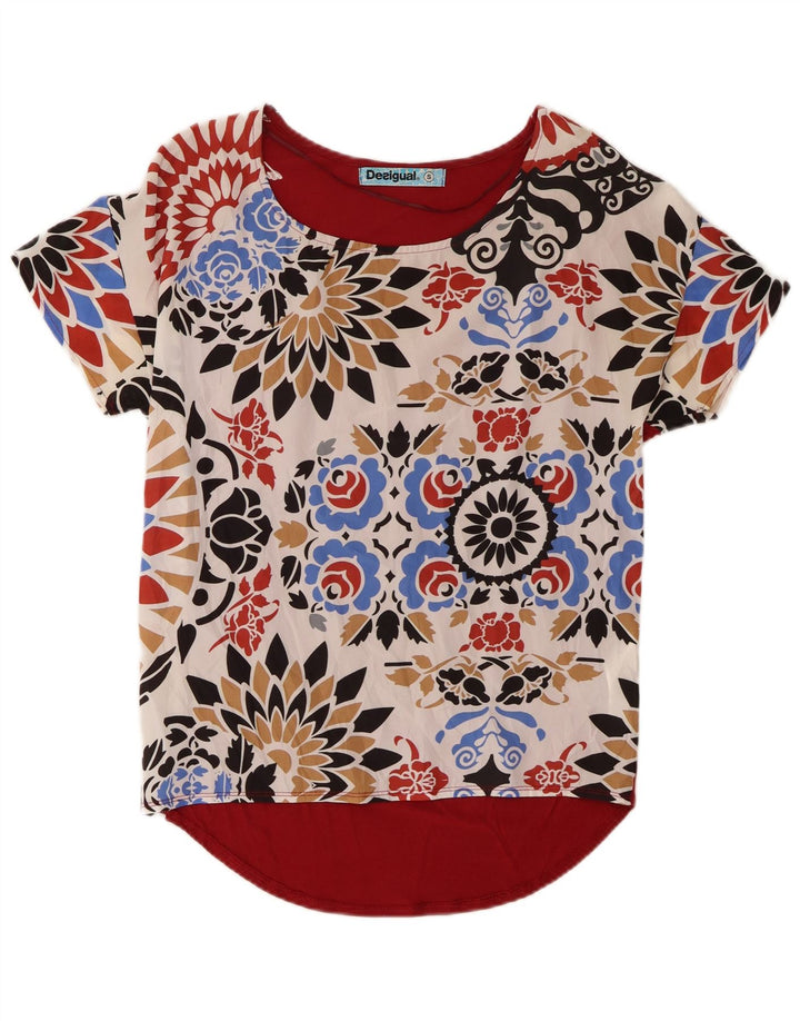 Desigual Chemisier Top UK 10 Small Rouge Floral Viscose Femme