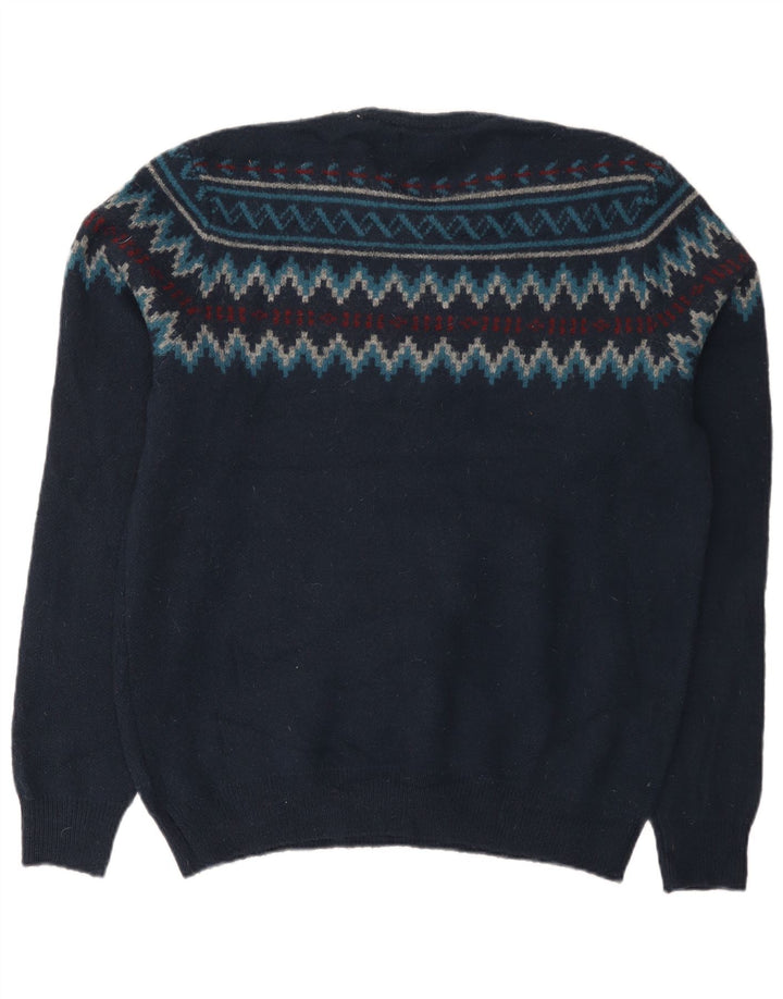 Marks & Spencer Pull à col rond pour homme Bleu marine moyen Fair Isle