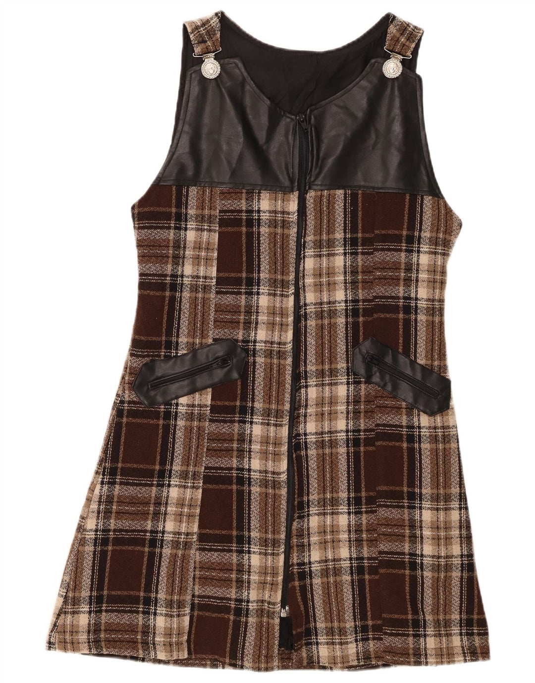 Robe trapèze sans manches pour femme vintage IT 44 Carreaux marron moyen