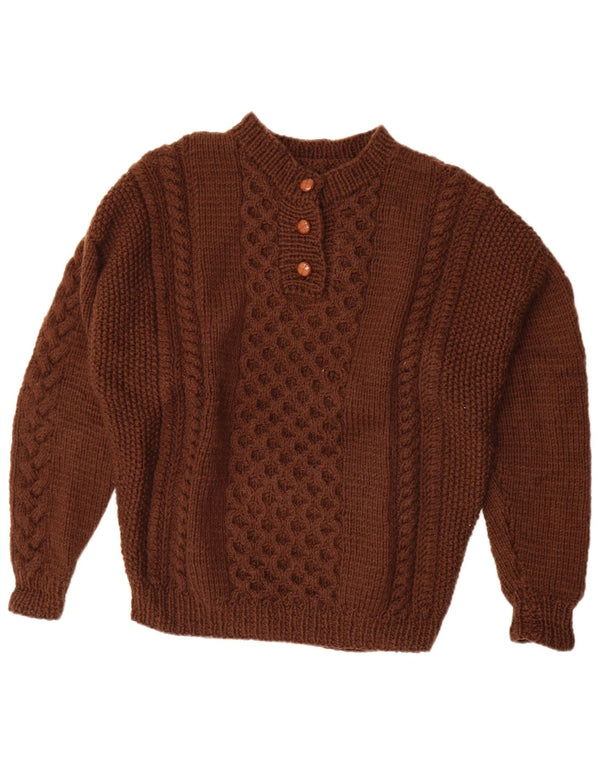 vintage Femmes Bouton Cou Jumper Pull UK 20 2XL Marron