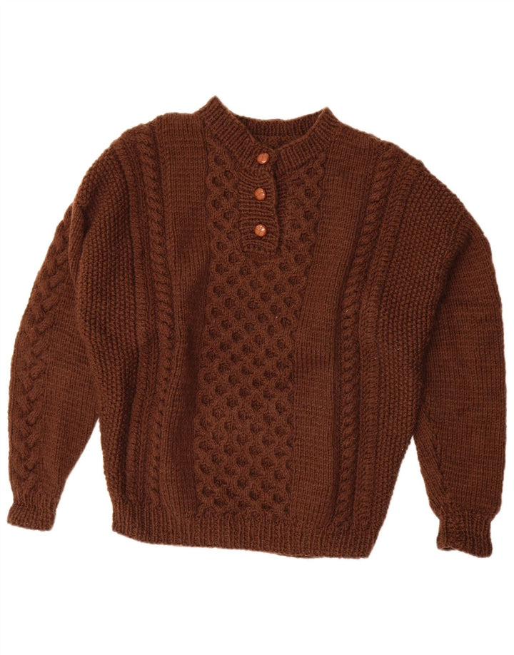 vintage Femmes Bouton Cou Jumper Pull UK 20 2XL Marron