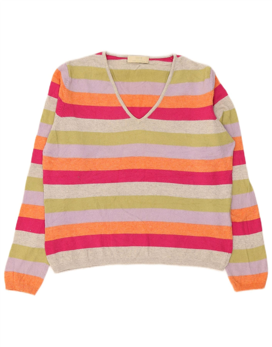 Marks & Spencer Pull col en V pour femme UK 14 Large Multicolore