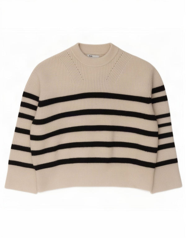 Zara Pull ras du cou pour femme UK 10 Petit blanc cassé rayé
