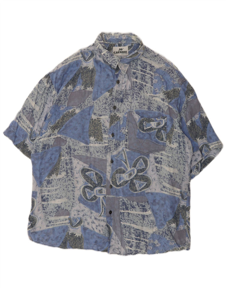 Vintage Homme Motif Abstrait Chemise À Manches Courtes Grand Bleu
