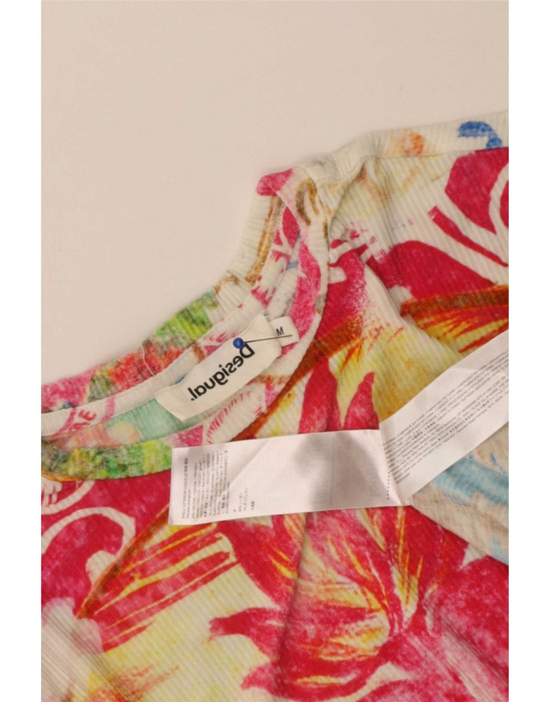 Desigual T-shirt graphique à manches courtes pour femme UK 12 Medium Multicolore