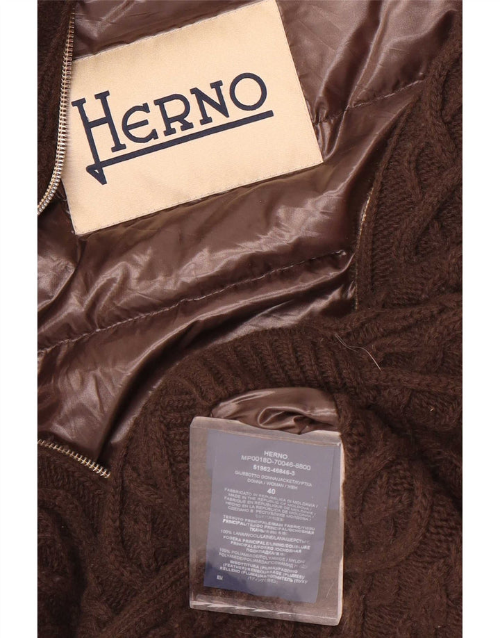 Herno Veste matelassée en tricot à manches 3/4 pour femme EU 40 laine marron moyen