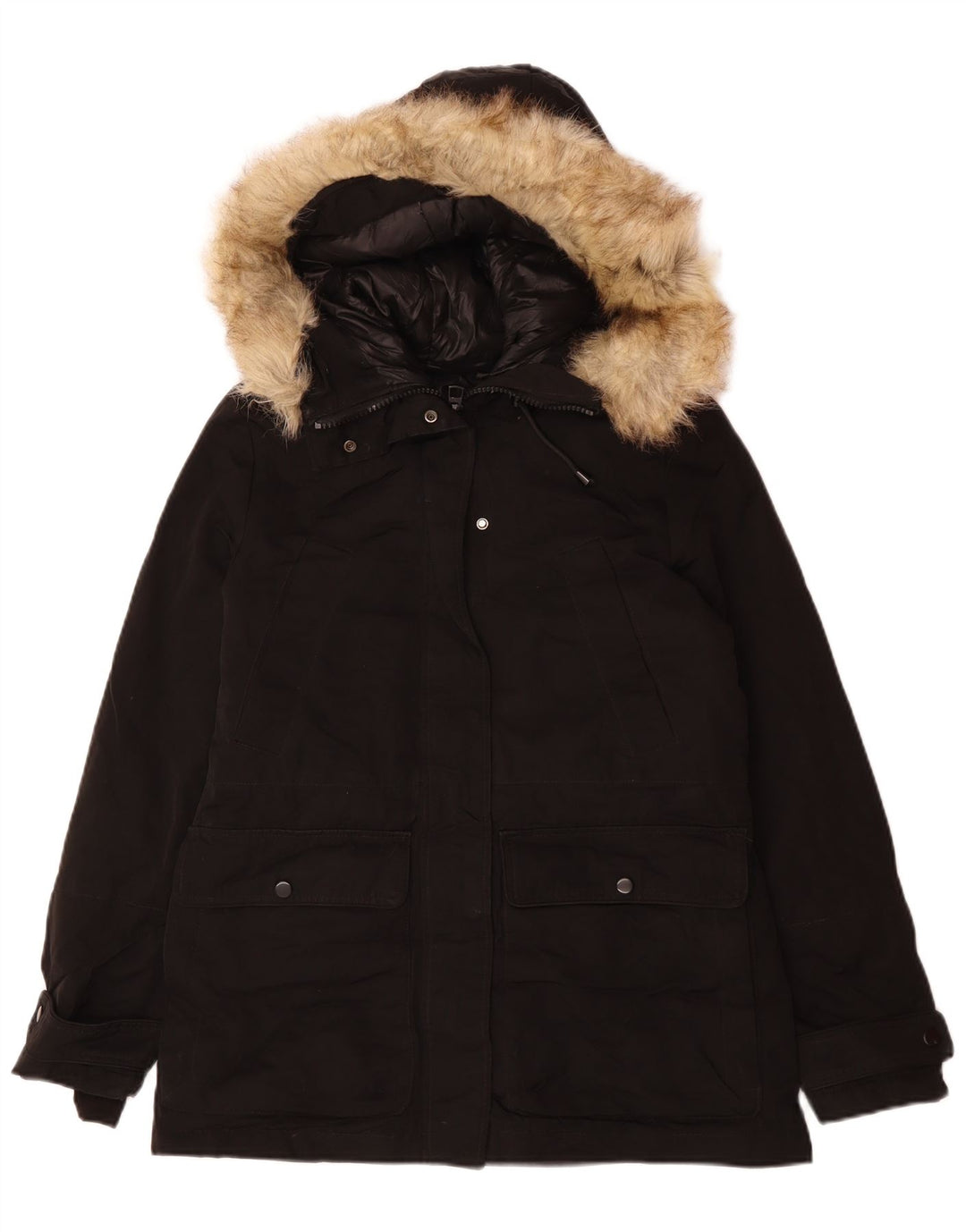 Zara Veste Parka surdimensionnée à capuche pour femme UK 6 XS Noir Polyester