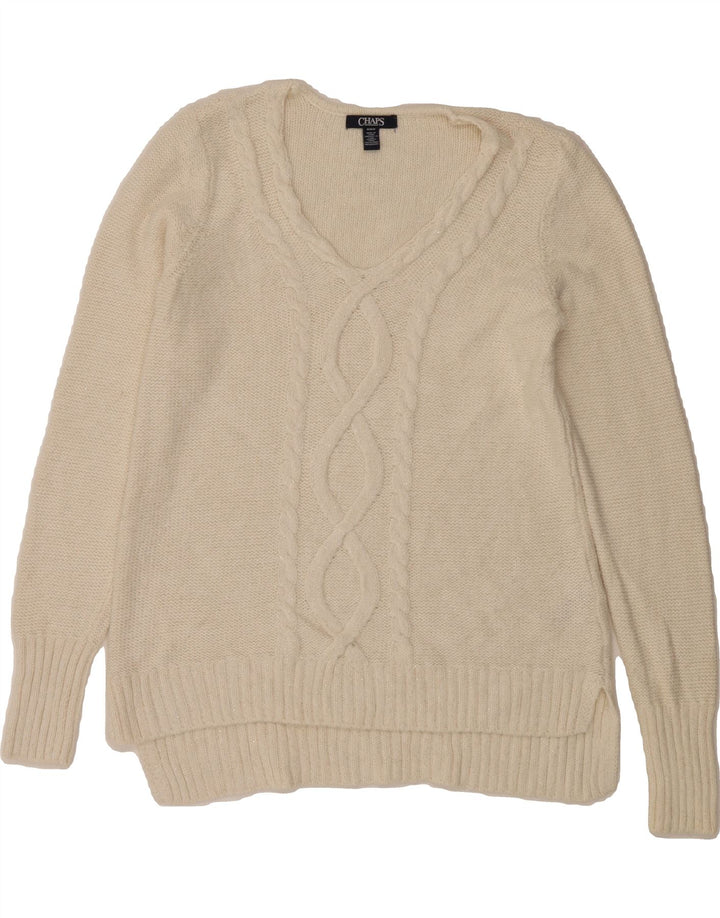 CHAPS Womens V-Neck Jumper Sweater UK 14 Medium Off White Cotton Vintage Chaps and Second-Hand Chaps from Messina Hembry 