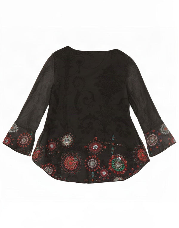 Desigual Tunique à manches longues pour femme UK 42 Medium Noir Paisley Polyester