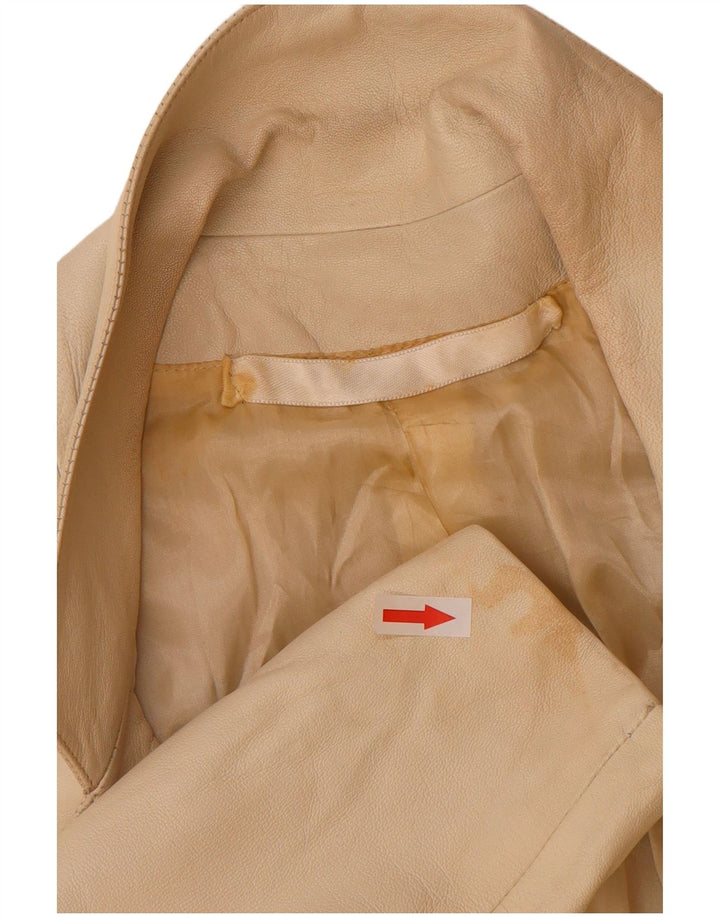veste blazer en cuir double boutonnage vintage femme UK 12 Beige moyen