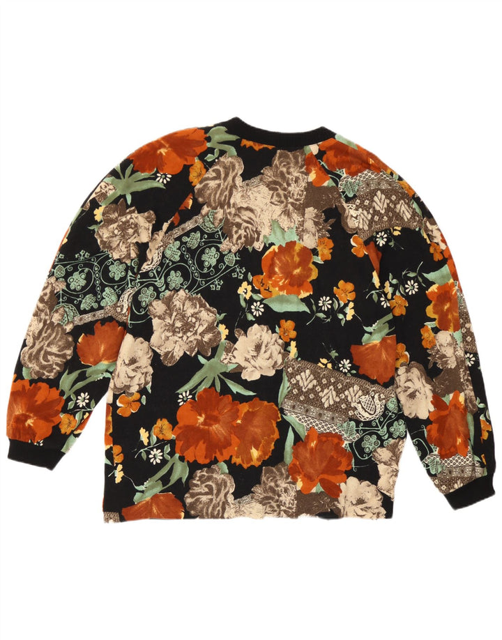 vintage Femme Cardigan Pull IT 44 Laine Florale Multicolore Moyenne