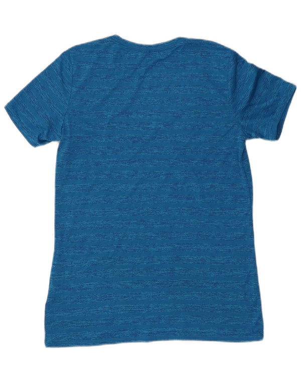 Nike Womens Dri Fit T-Shirt Top UK 12 Bleu Moyen Rayé Polyester