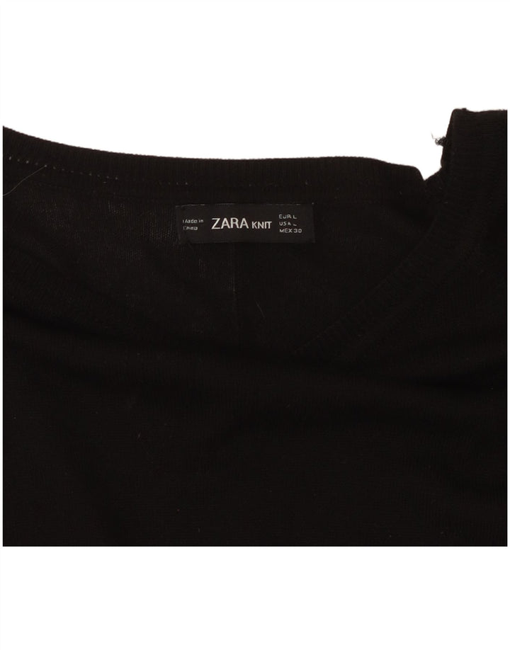 ZARA Femme Pull Col Bateau UK 14 Large Noir Synthétique