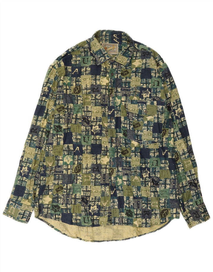 Chemise Homme Vintage Grand Coton Patchwork Vert