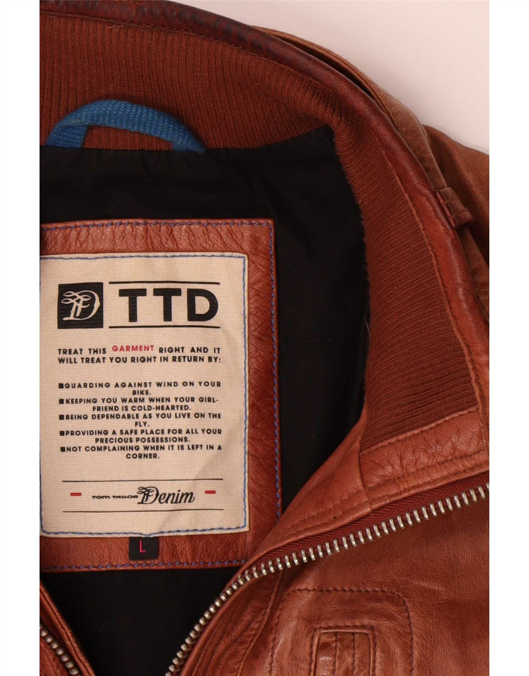 Tom Tailor Veste en cuir pour homme UK 40 Large Marron