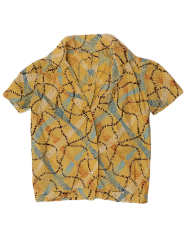 vintage Womens Crop Short Sleeve Shirt UK 10 Petit Jaune Géométrique