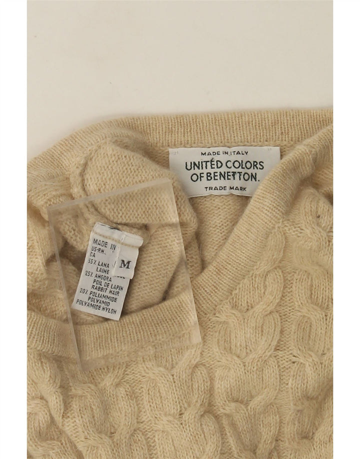 Benetton Pull à col rond pour femme UK 14 Laine beige moyen