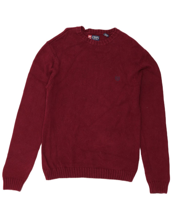 Chaps Pull à col rond coupe classique pour homme en coton bordeaux moyen