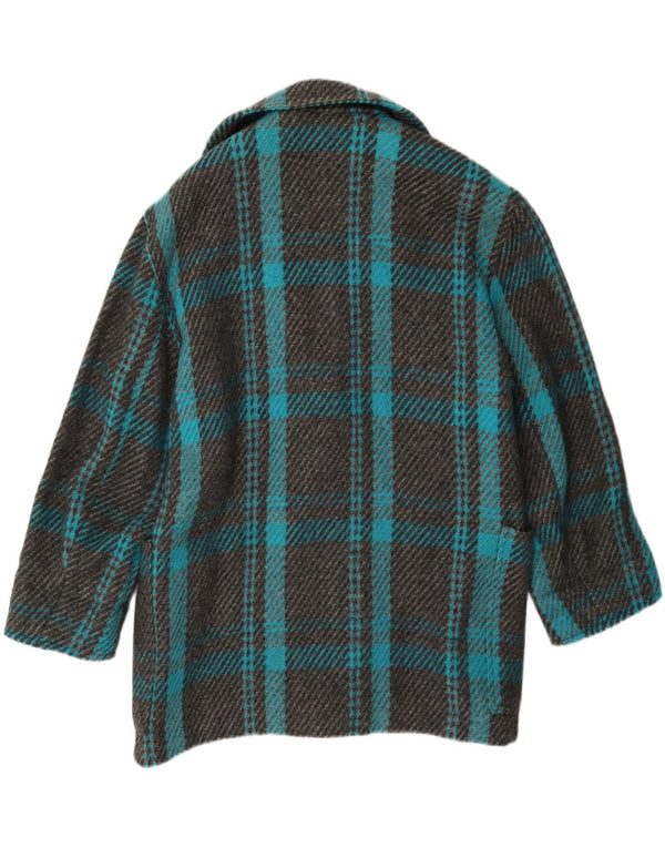 vintage Femme Double Breasted Coat UK 12 Moyen Turquoise Plaid Laine