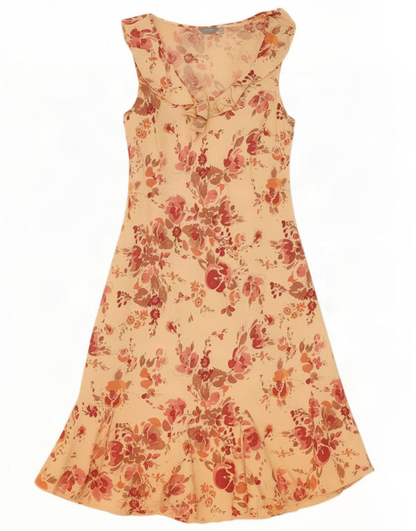 Marks & Spencer Robe longue Per Una pour femme UK 12 Lin floral beige moyen