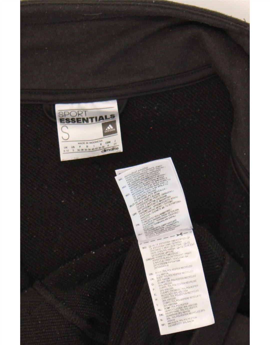 Adidas Climalite Survêtement Top Veste UK 8/10 Petit Noir Polyester