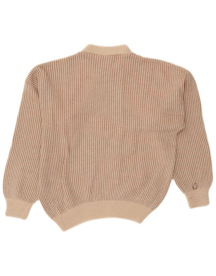 Oscar Forghieri Pull Col Rond Homme Laine Rayée Beige Moyen