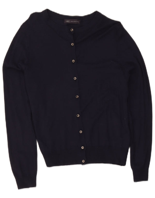 Marks & Spencer Pull Cardigan Femme UK 14 Large Bleu Marine Viscose