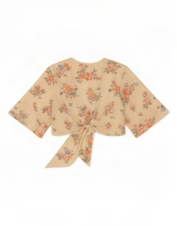 Topshop Femmes Wrap Boléro Cardigan Top UK 8 Petit Beige Floral Polyester