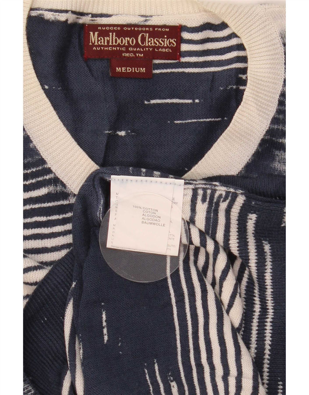 Marlboro Classics Pull col V pour homme Bleu marine moyen à fines rayures