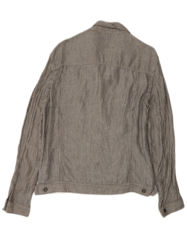 Zara Mens Bomber Jacket UK 40 Large Gris Pinstripe Lin