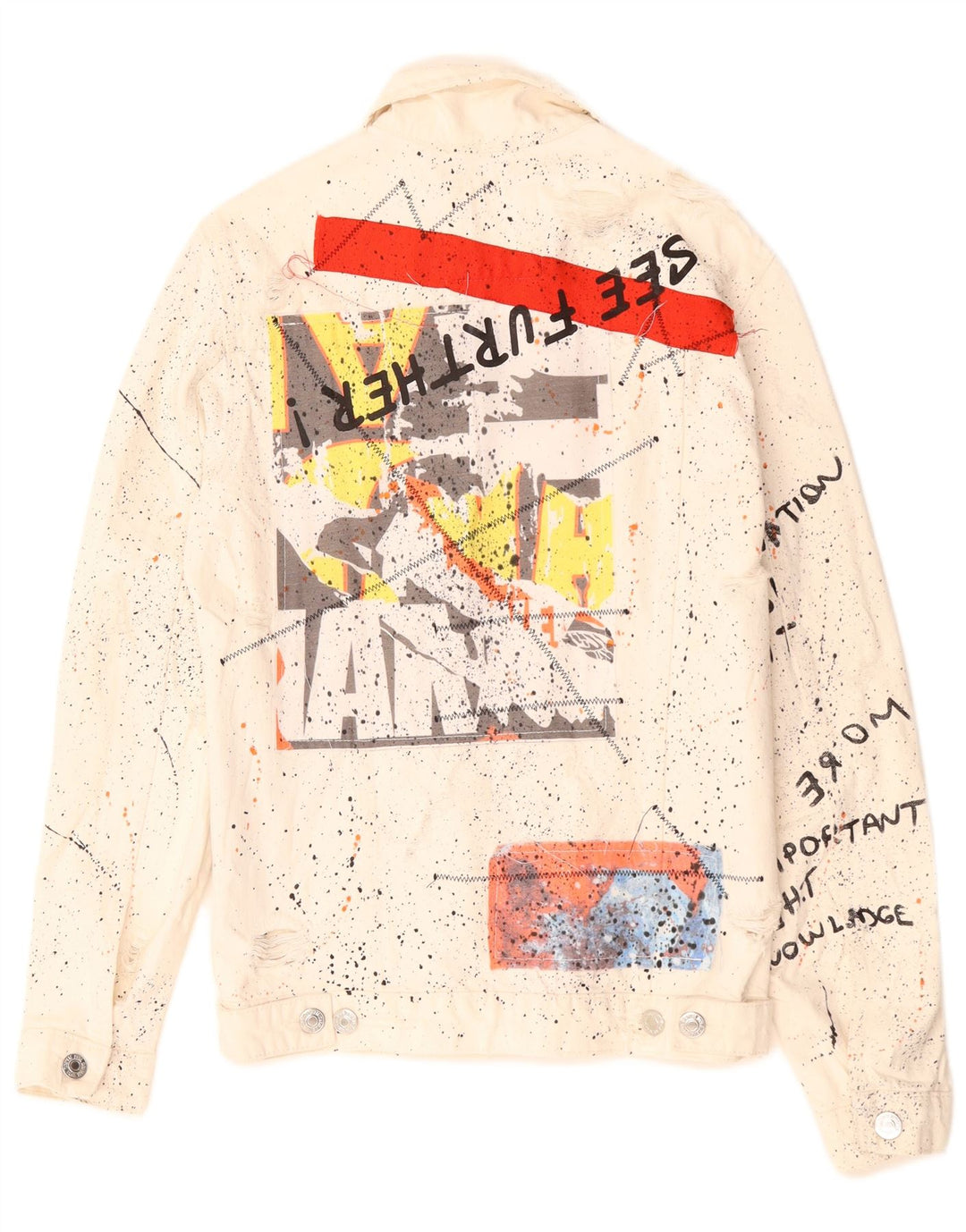 Zara Veste en jean graphique pour homme UK 36 Petit coton moucheté blanc