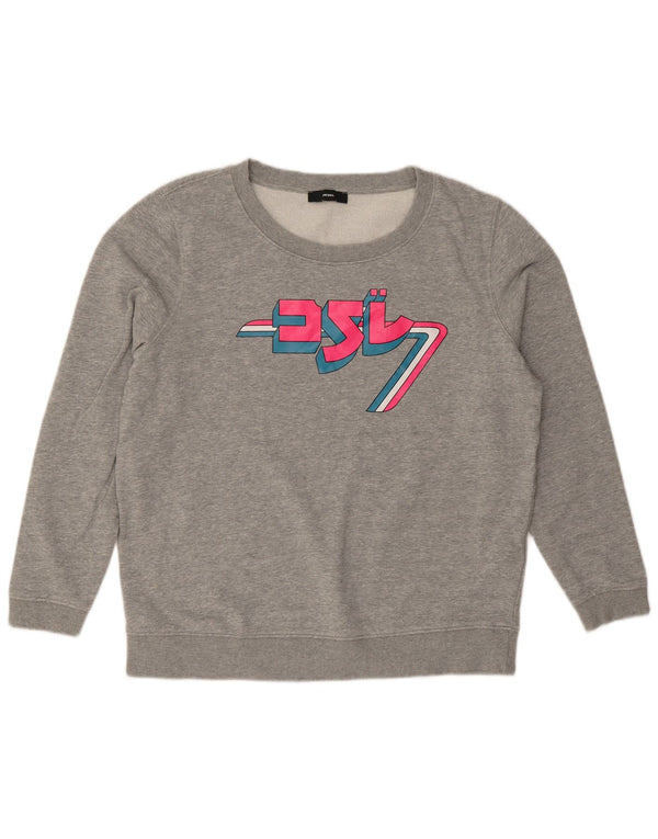 Diesel Sweat-shirt graphique pour femme UK 16 Grand coton moucheté gris