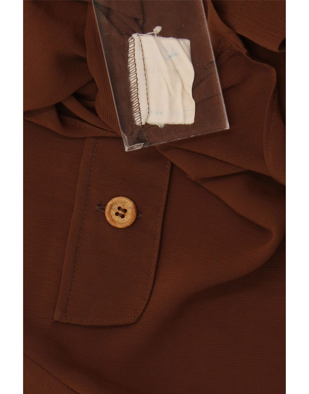 vintage Womens Crop Short Sleeve Shirt Blouse UK 14 Polyester Marron Moyen