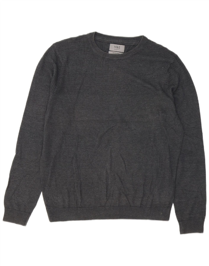 Marks & Spencer Pull Col Ras du Cou Homme Gris Moyen Coton