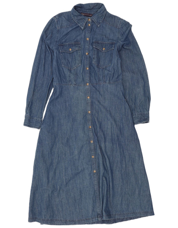 Marks & Spencer Robe chemise en jean pour femme UK 10 Petit coton bleu