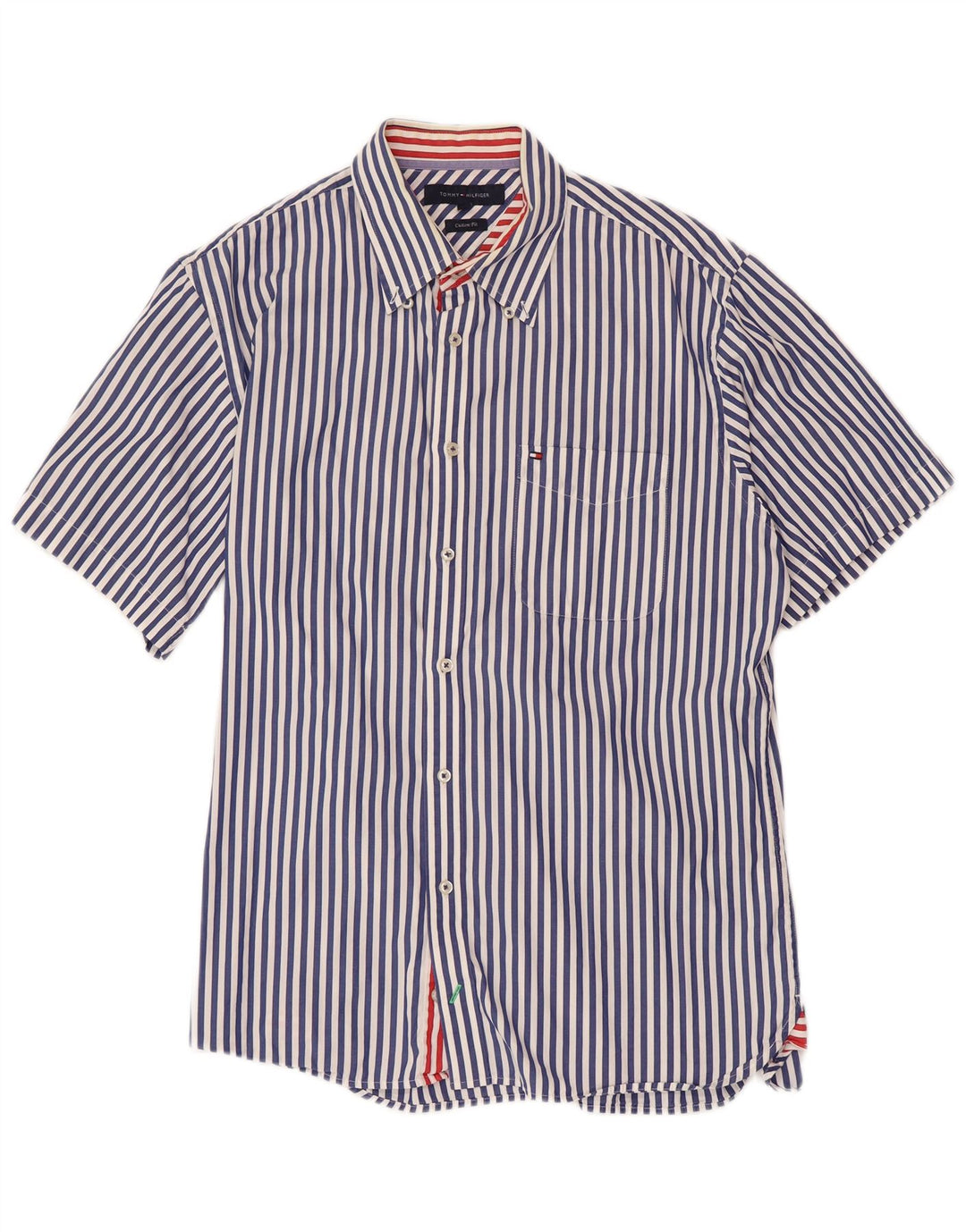TOMMY HILFIGER Chemise à manches courtes pour homme Coupe personnalisée Grand bleu marine rayé