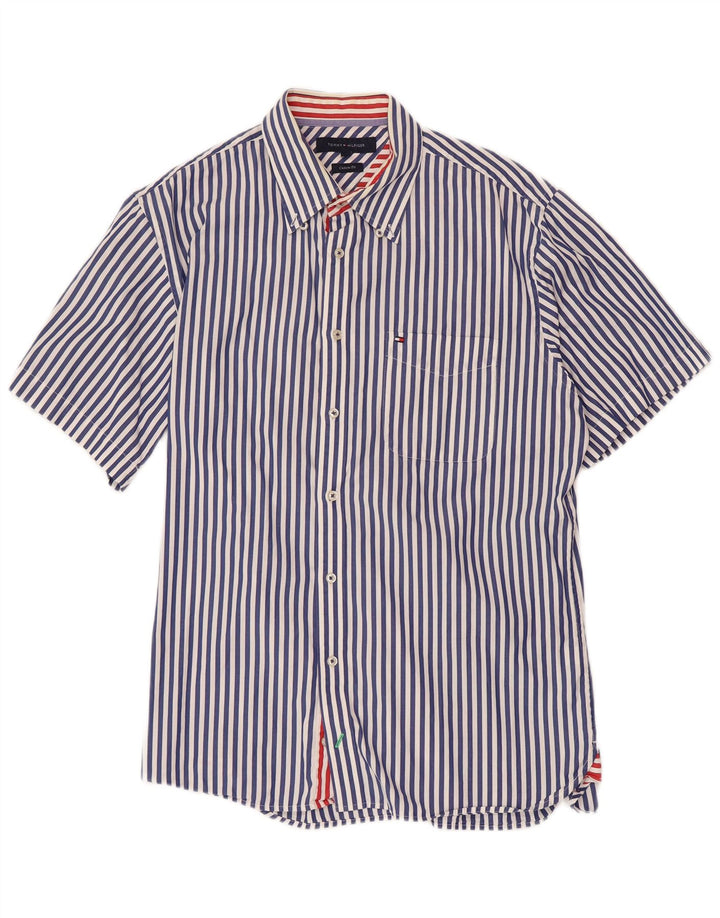 TOMMY HILFIGER Chemise à manches courtes pour homme Coupe personnalisée Grand bleu marine rayé