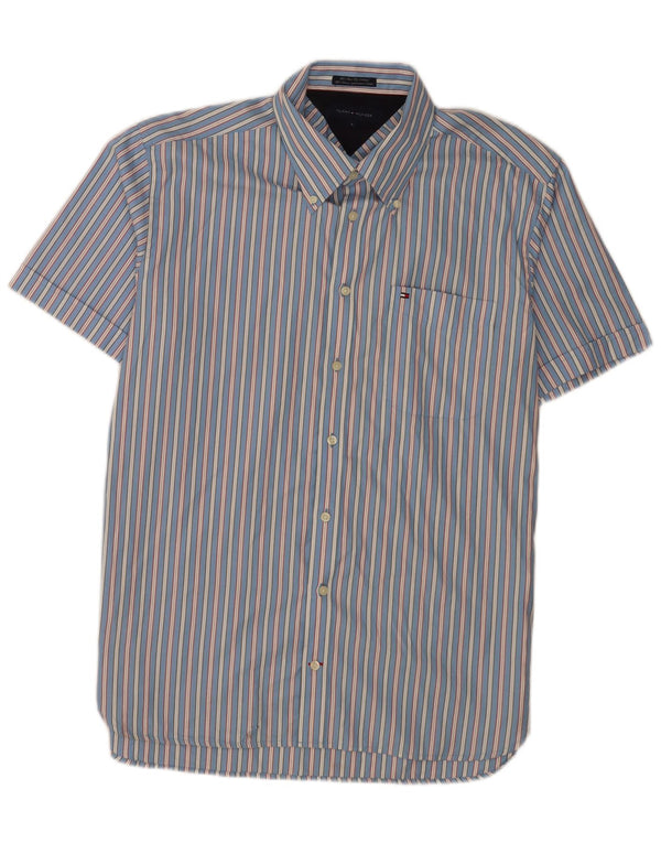 Tommy Hilfiger Chemise à manches courtes pour hommes Large Bleu Rayé
