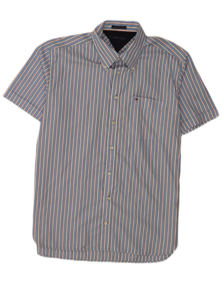 Tommy Hilfiger Chemise à manches courtes pour hommes Large Bleu Rayé