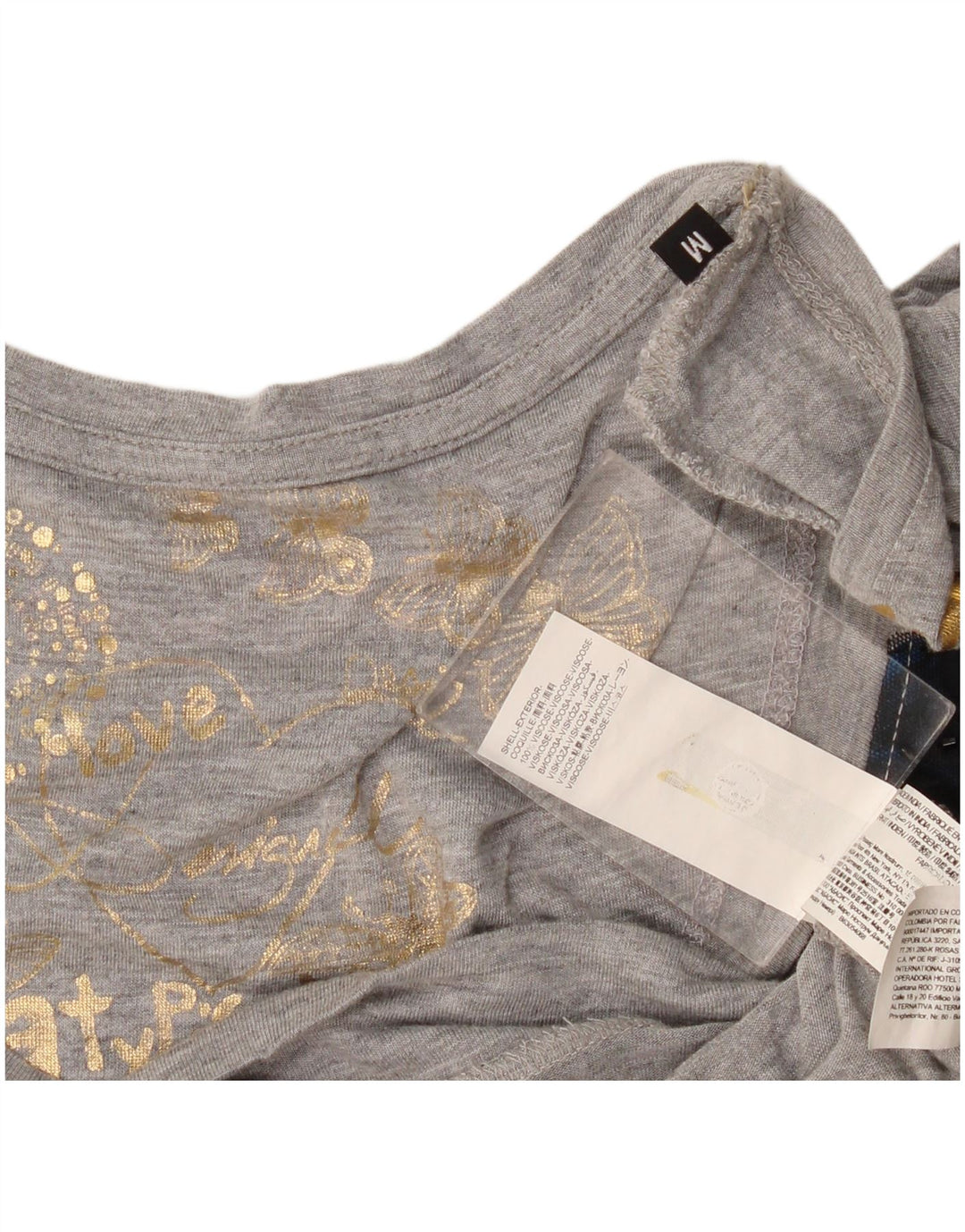 Desigual Tunique Graphique Femme UK 12 Gris Moyen Viscose