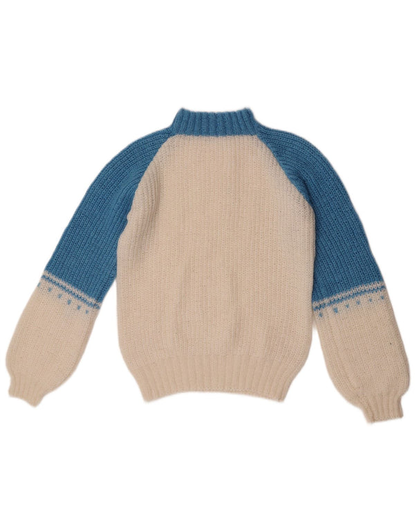 vintage Femmes Turtle Neck Jumper Pull UK 12 Medium White Colourblock